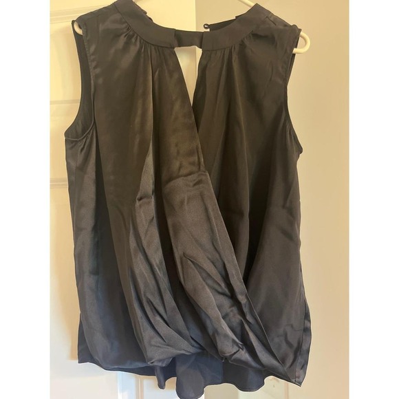 Ground Silk Blend Sleeveless Blouse Keyhole Drape Front‎ Black Top - Picture 1 of 3
